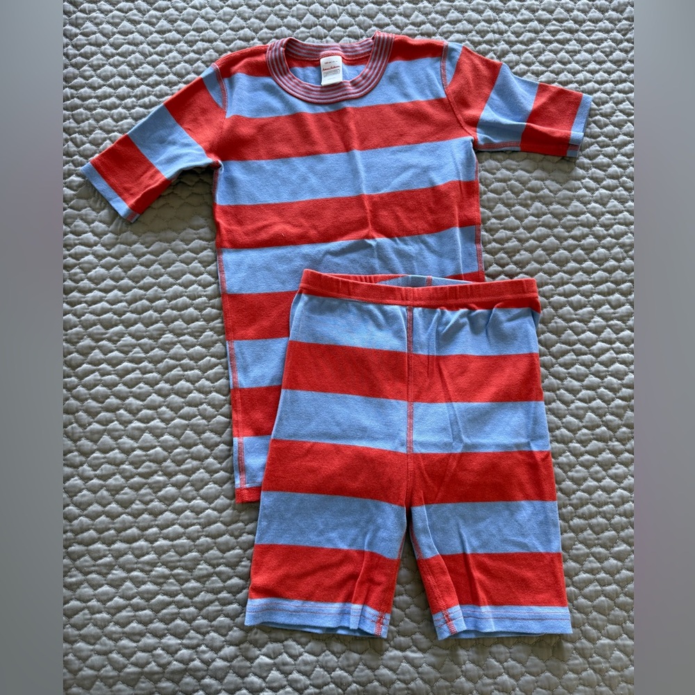 Hanna Andersson Orange and Light Blue Wide-Stripe Pajama Set